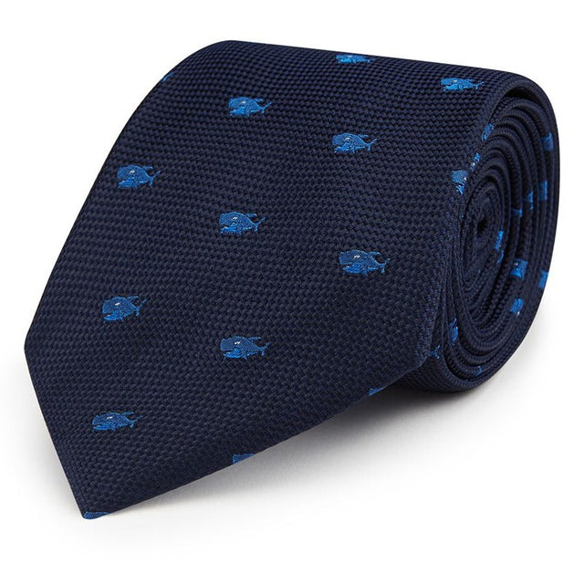 Navy Blue Shark Woven Silk Tie