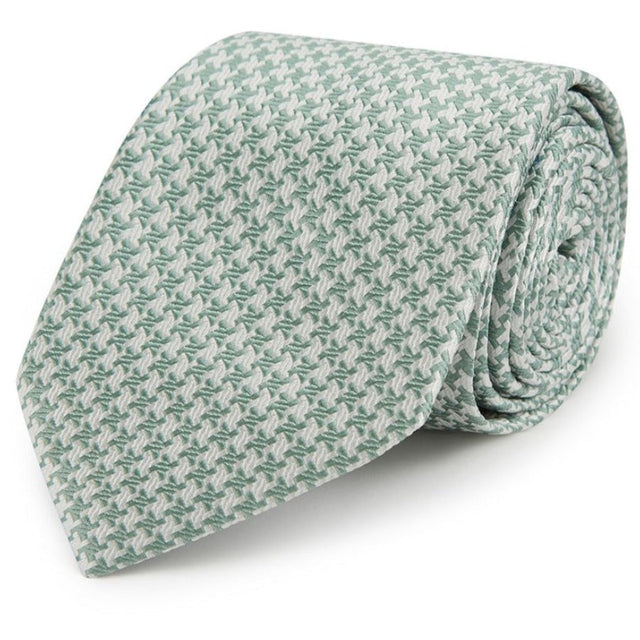Green and Cream Textured Houndstooth Woven Silk Tie
