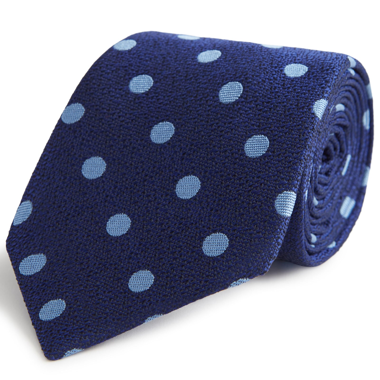 Navy and Blue Polka Dot Textured Woven Silk Tie