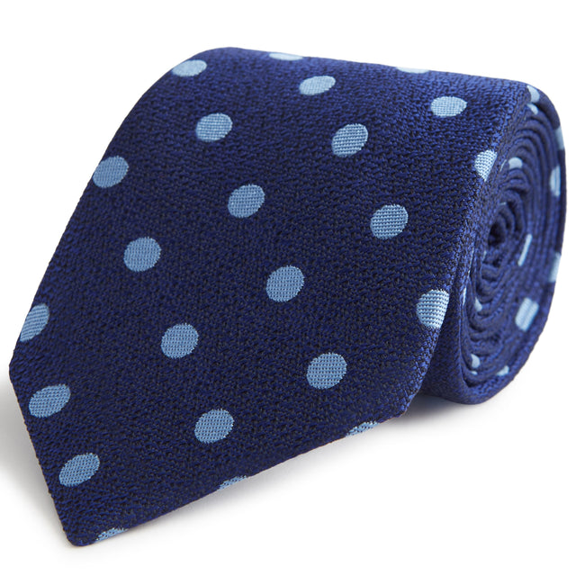 Navy and Blue Polka Dot Textured Woven Silk Tie