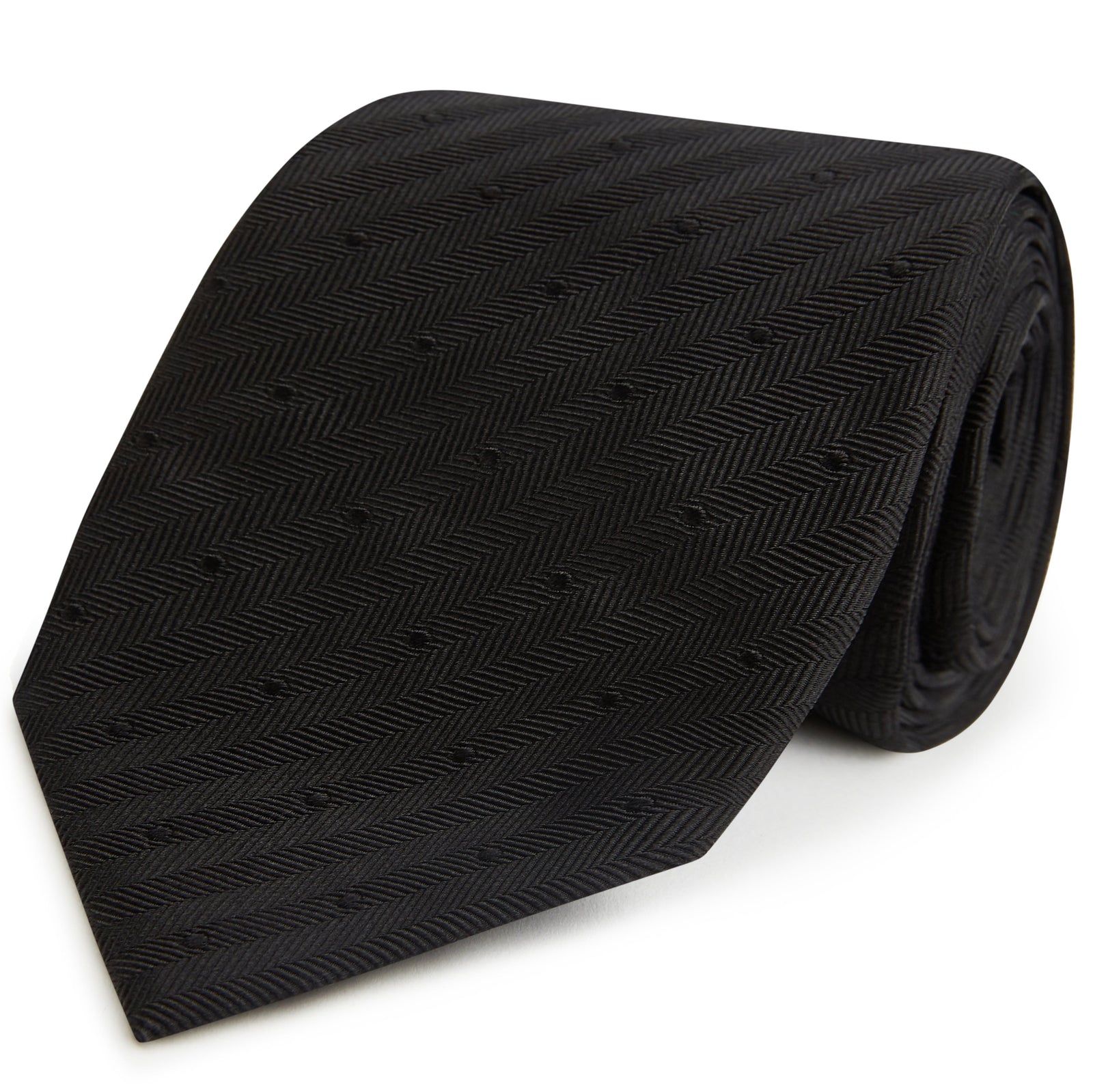 Black Spot Herringbone Woven Silk Tie