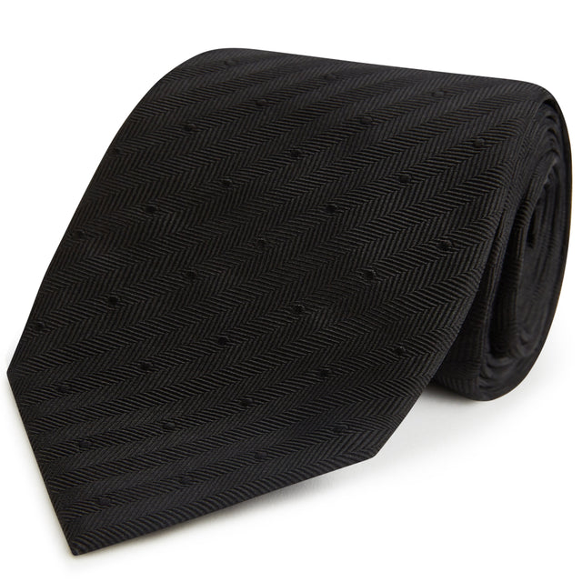 Black Spot Herringbone Woven Silk Tie