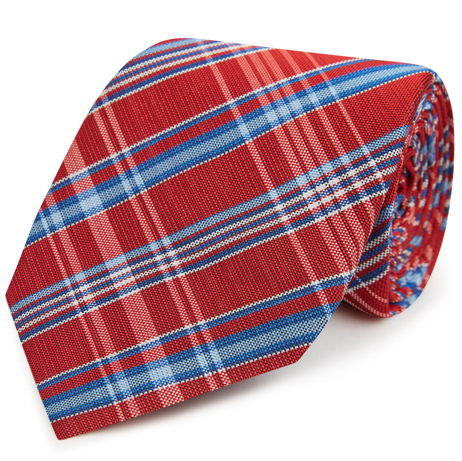 Red Blue Large Check Woven Silk Tie