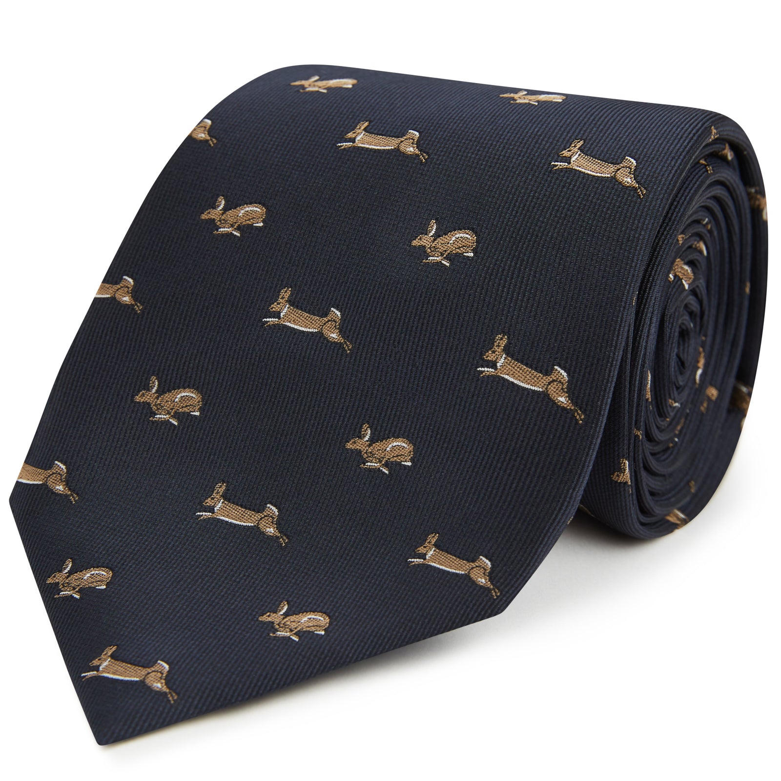 Navy Running Rabbit Woven Silk Tie