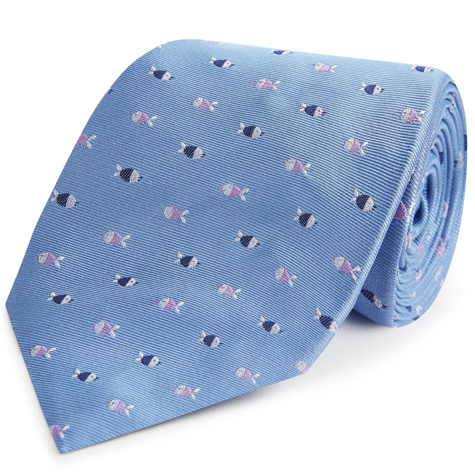 Blue Fish Twill Woven Silk Tie