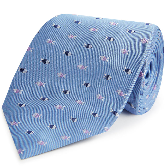 Blue Fish Twill Woven Silk Tie