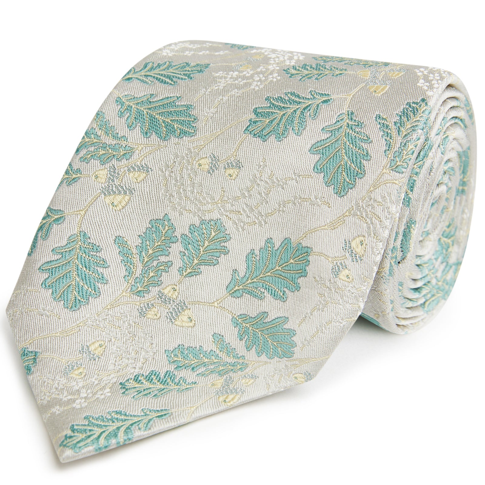 Green And Yellow Acorn Jacquard Woven Silk Tie