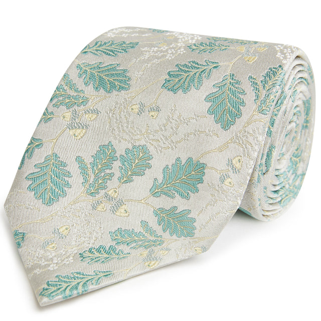 Green And Yellow Acorn Jacquard Woven Silk Tie