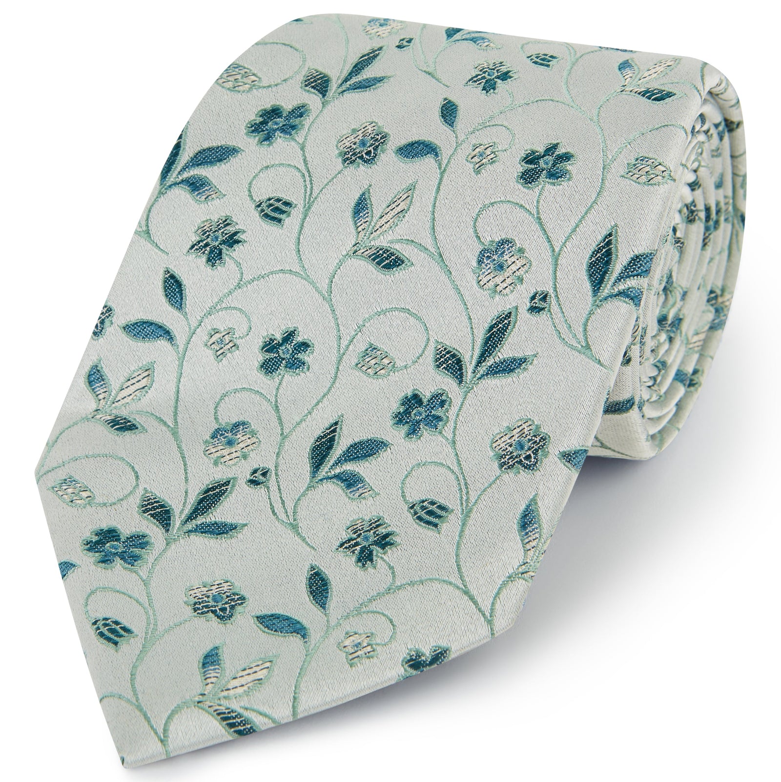 Green Blue Climbing Floral Woven Silk Tie