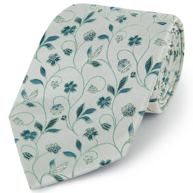 Green Blue Climbing Floral Woven Silk Tie