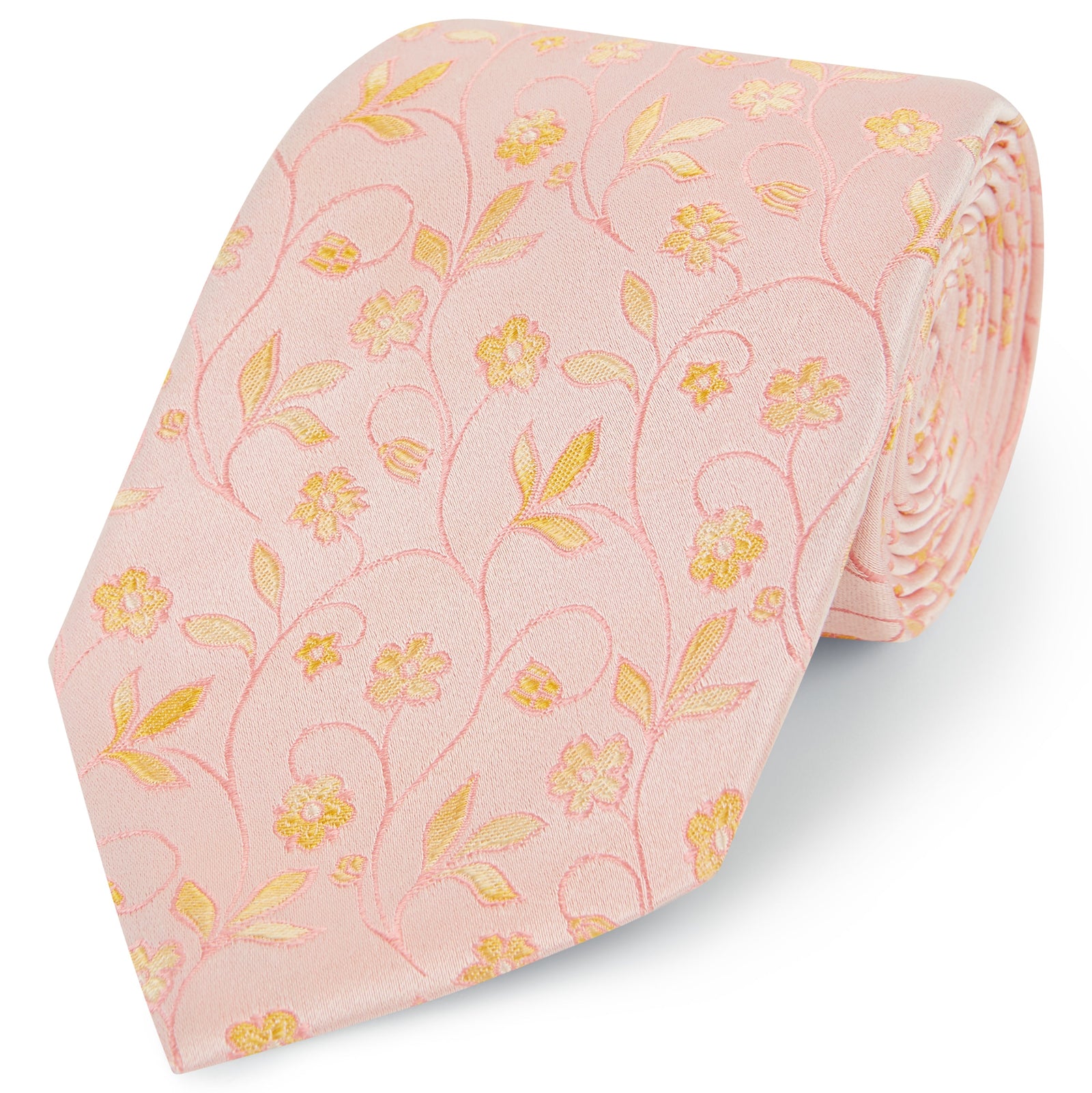 Pink Yellow Climbing Floral Woven Silk Tie
