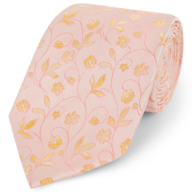 Pink Yellow Climbing Floral Woven Silk Tie