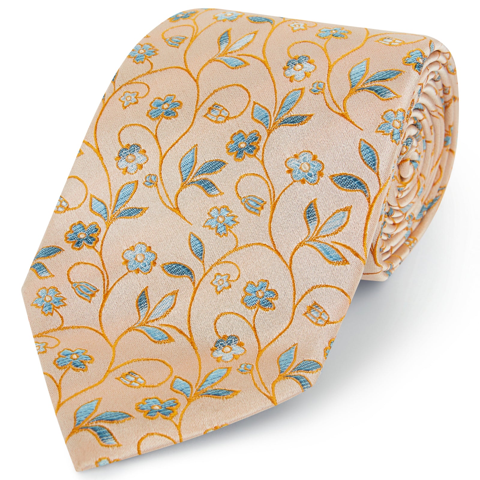 Orange Blue Climbing Floral Woven Silk Tie