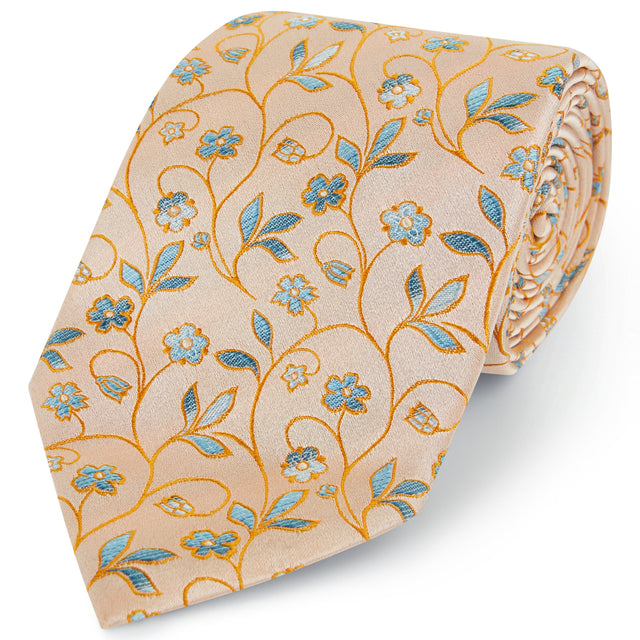 Orange Blue Climbing Floral Woven Silk Tie