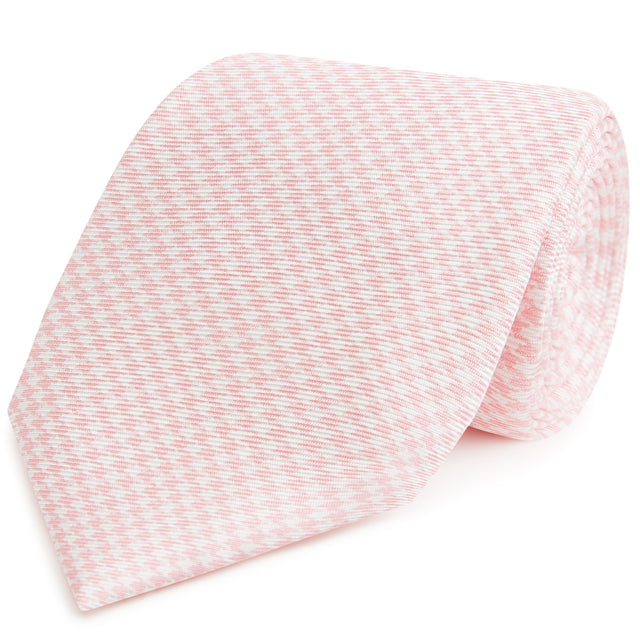 Pale Pink White Puppytooth Printed Silk Tie