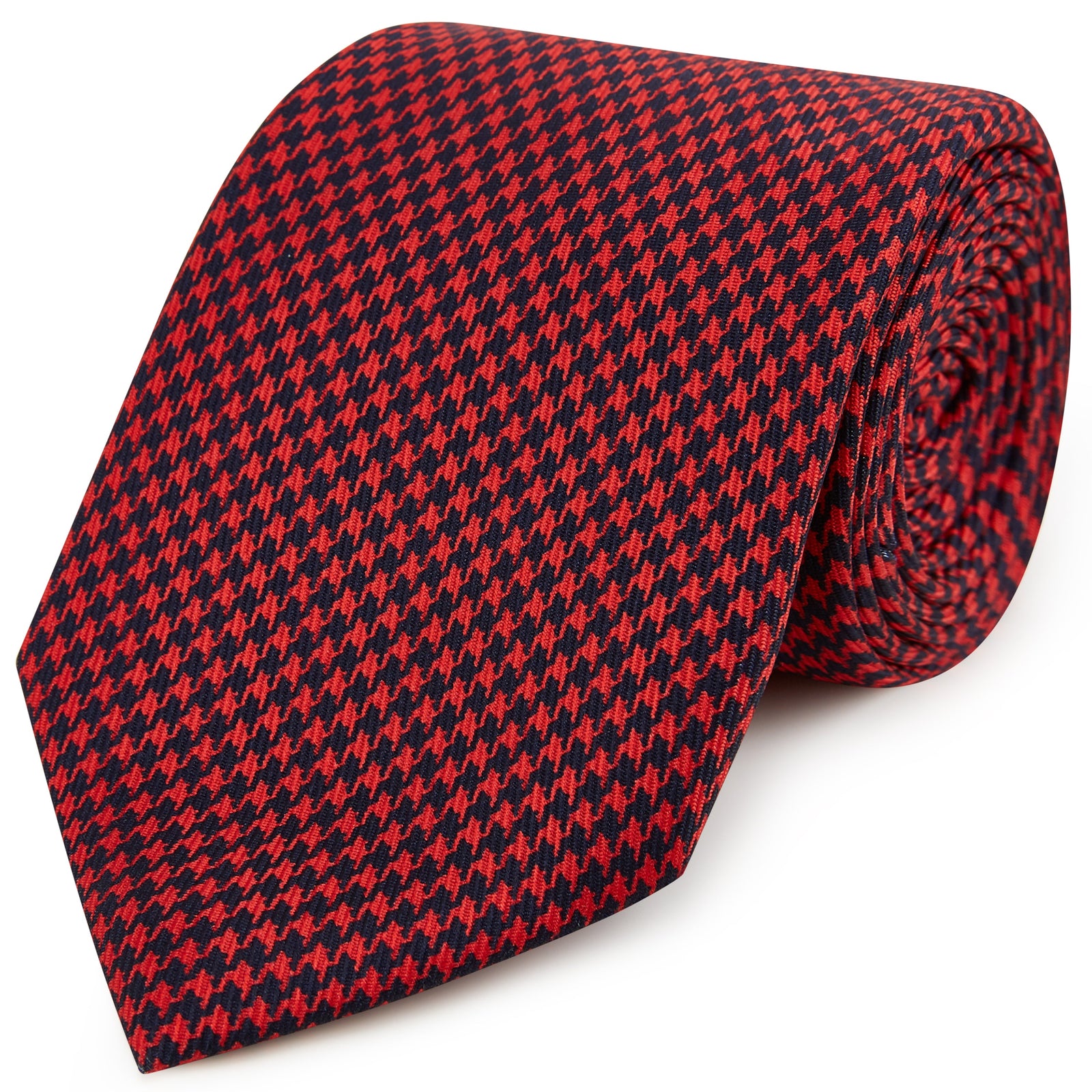 Red Navy Puppytooth Printed Silk Tie