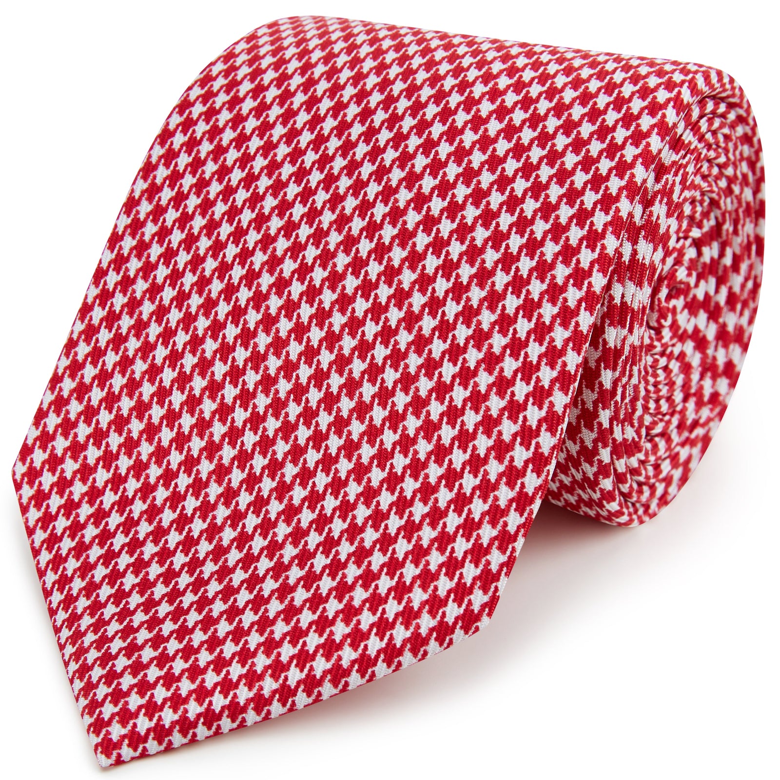 Red White Puppytooth Printed Silk Tie