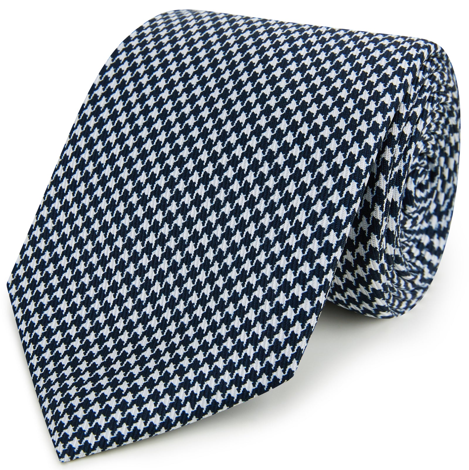 Navy White Puppytooth Printed Silk Tie