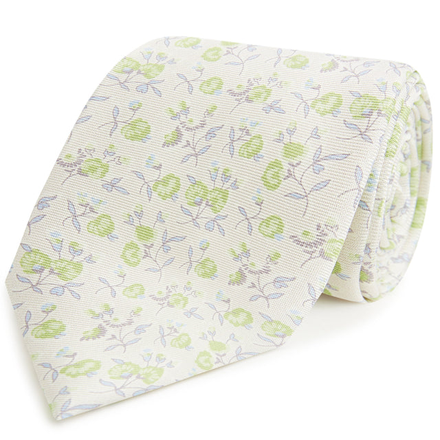 Green Floral Printed Silk Tie