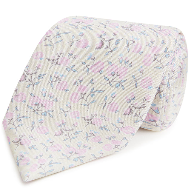 Lilac Floral Printed Silk Tie