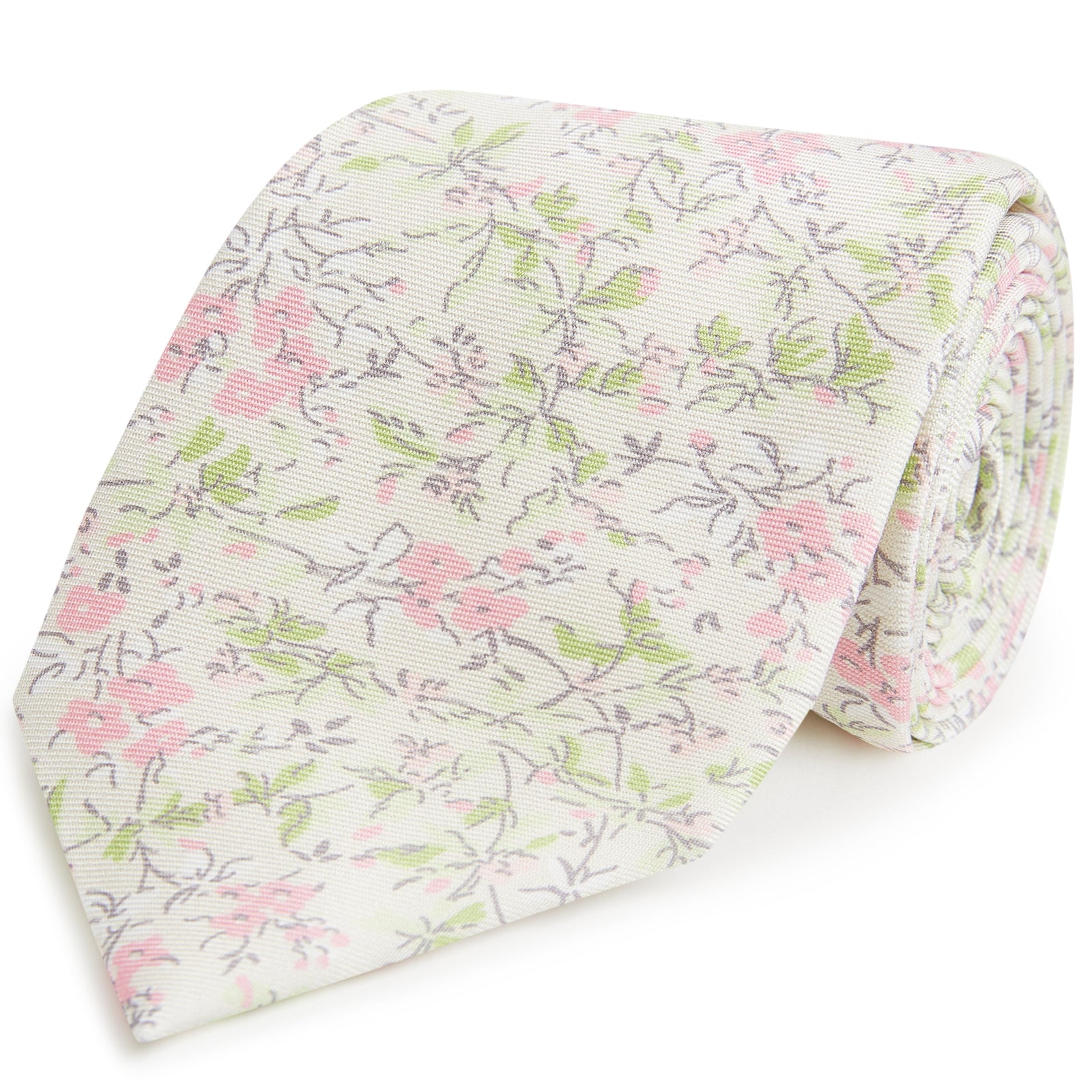 Pink And Green Climbing Floral Printed Silk Tie