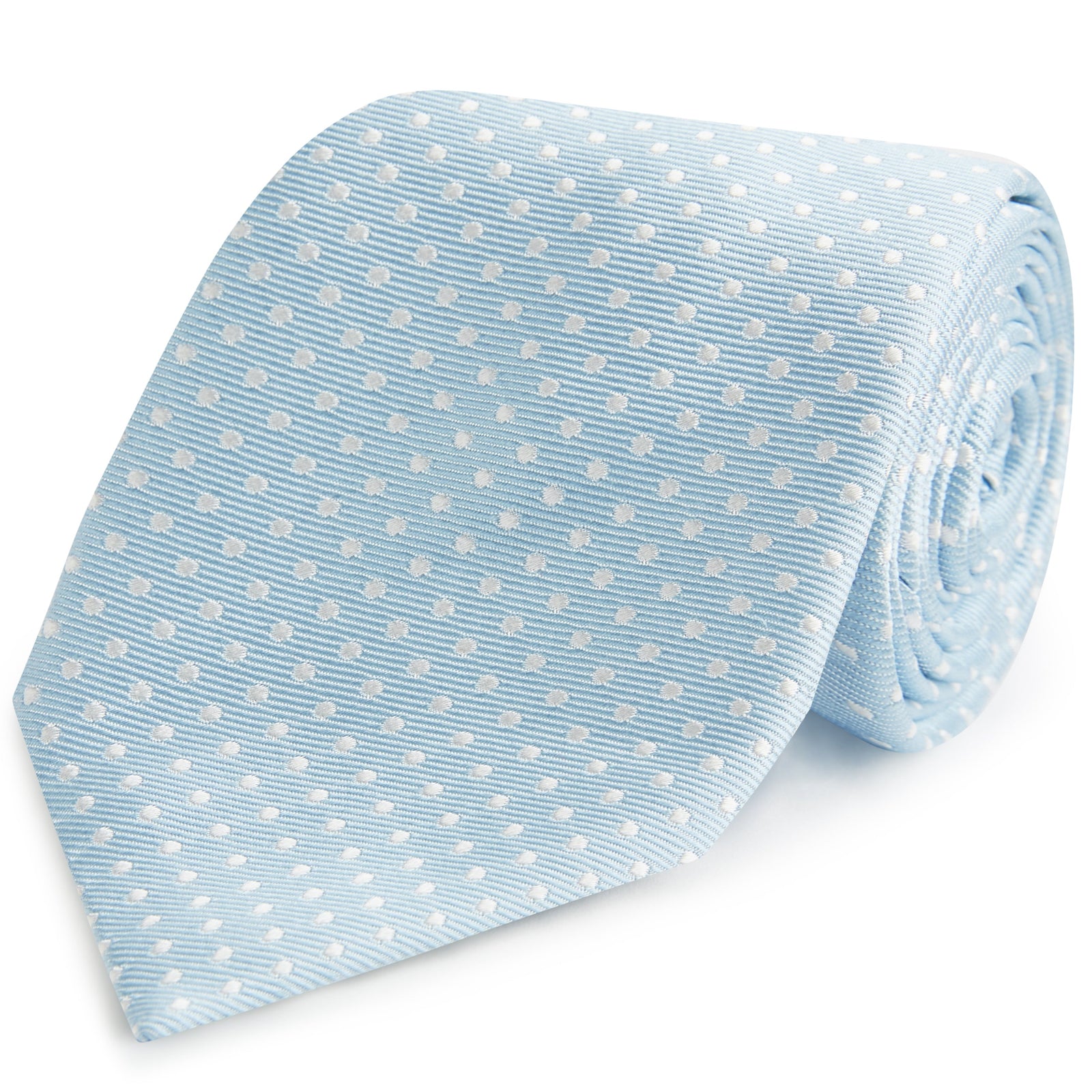 Pale Blue White Small Spot Woven Silk Tie