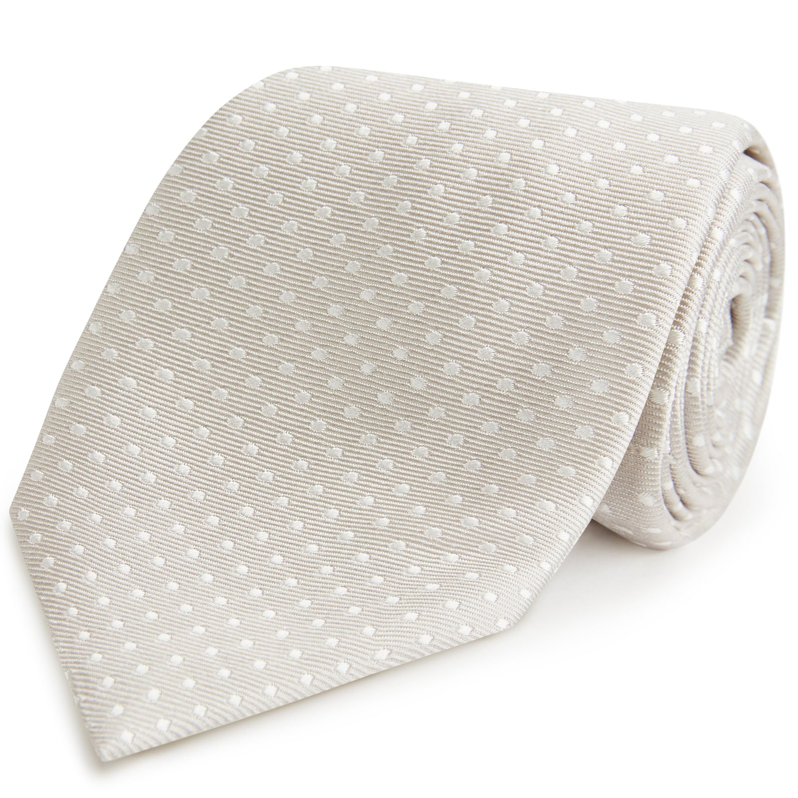 Silver White Small Spot Woven Silk Tie