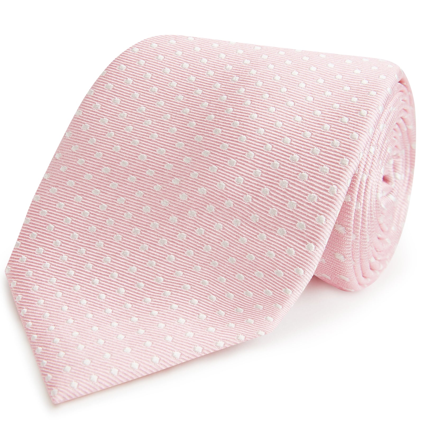 Pale Pink White Small Spot Woven Silk Tie
