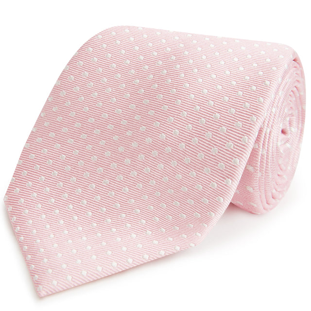 Pale Pink White Small Spot Woven Silk Tie