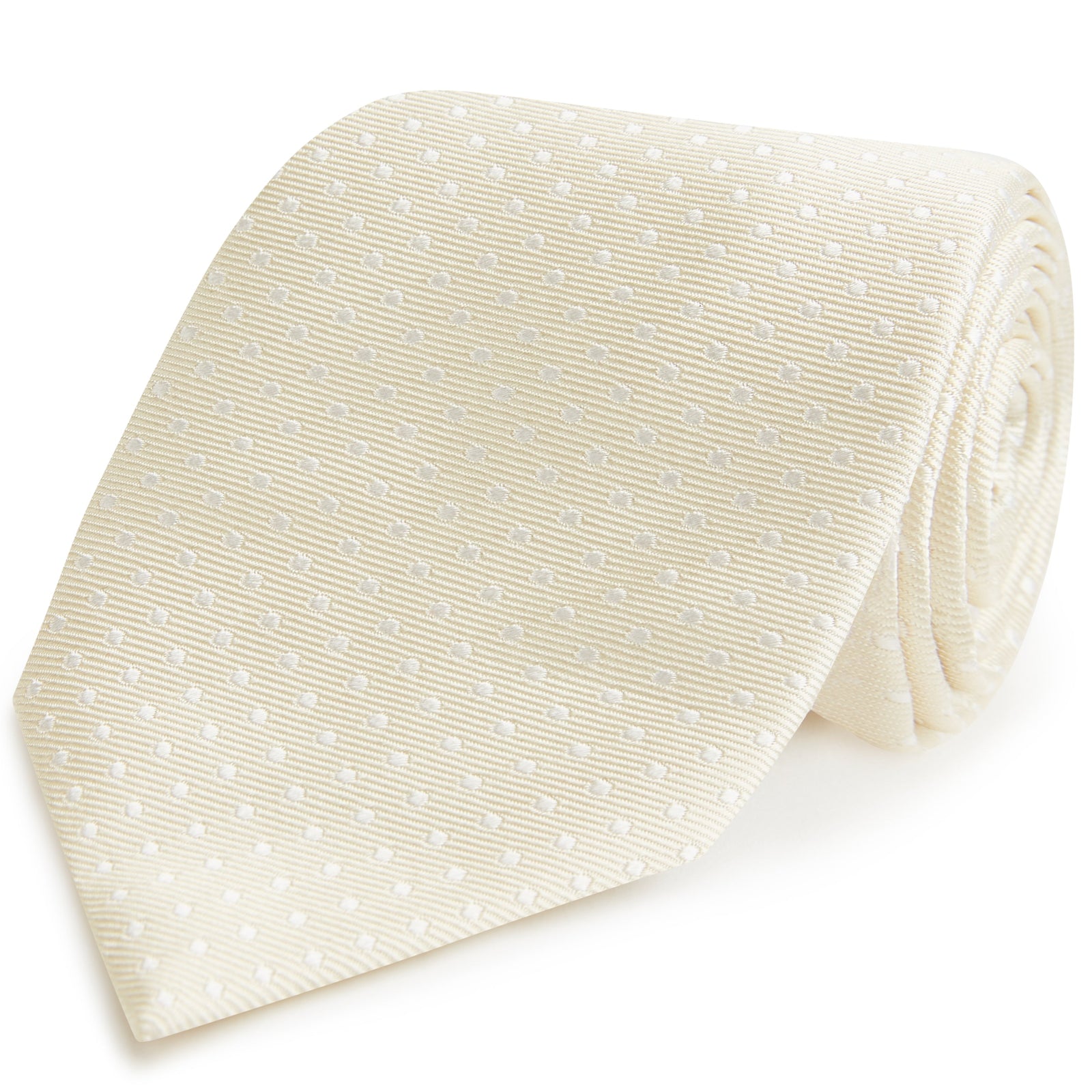 Ivory White Small Spot Woven Silk Tie