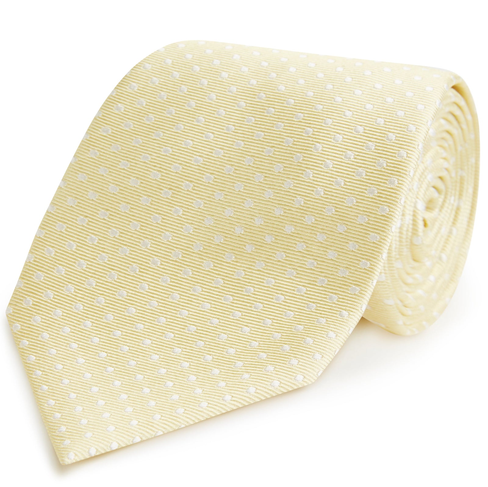 Pale Yellow White Small Spot Woven Silk Tie
