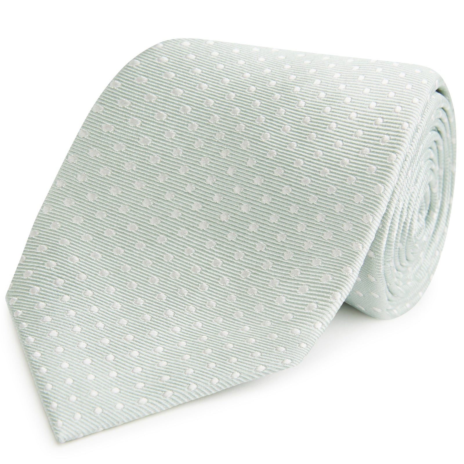 Pale Green White Small Spot Woven Silk Tie