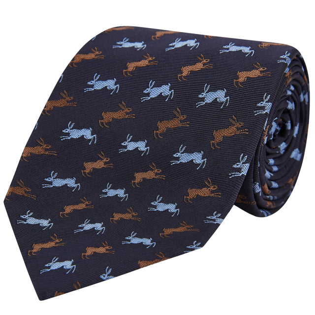 Navy Chasing Hare Woven Silk Tie