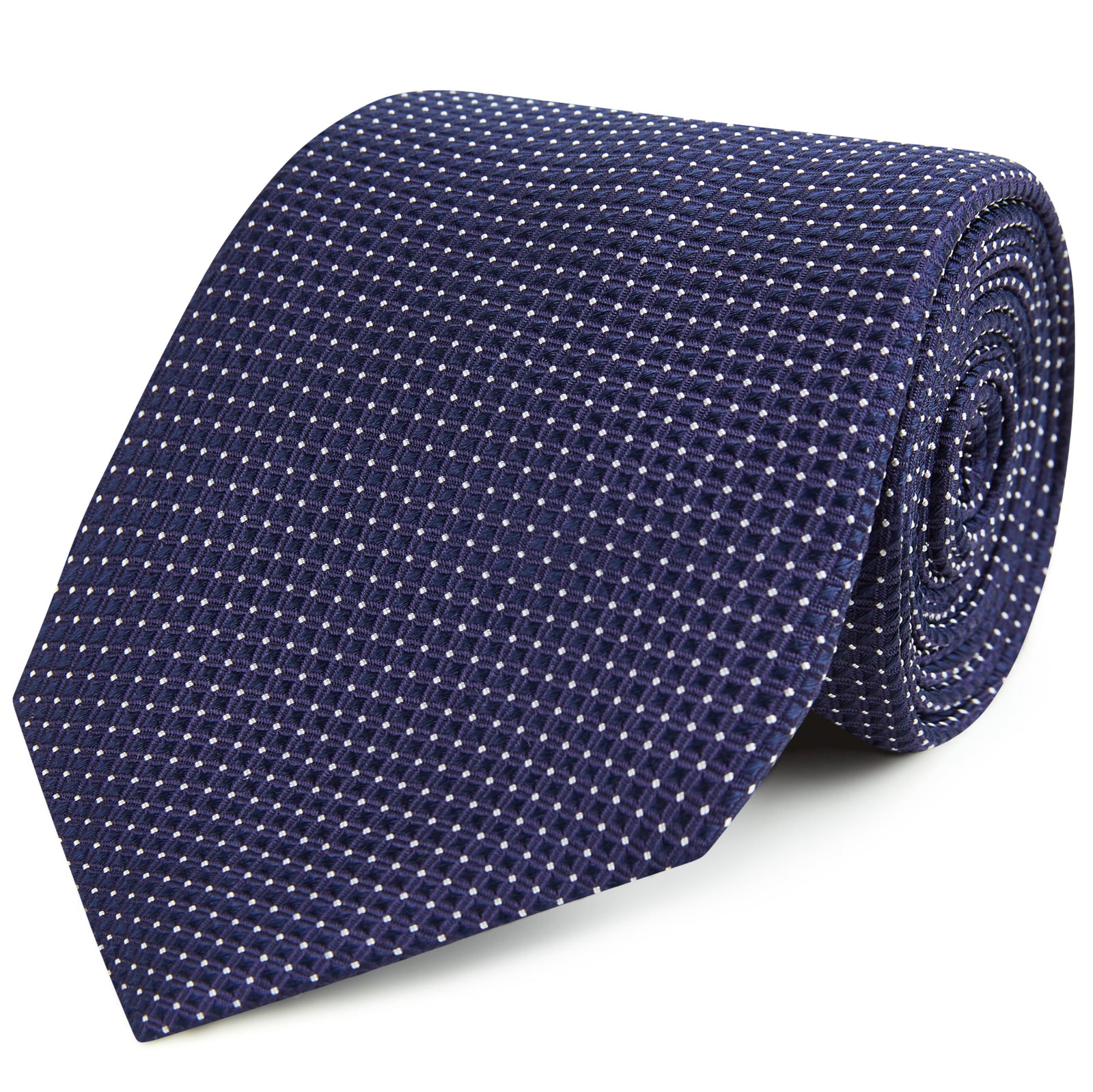Navy Textured Diamond Spot Woven Silk Tie