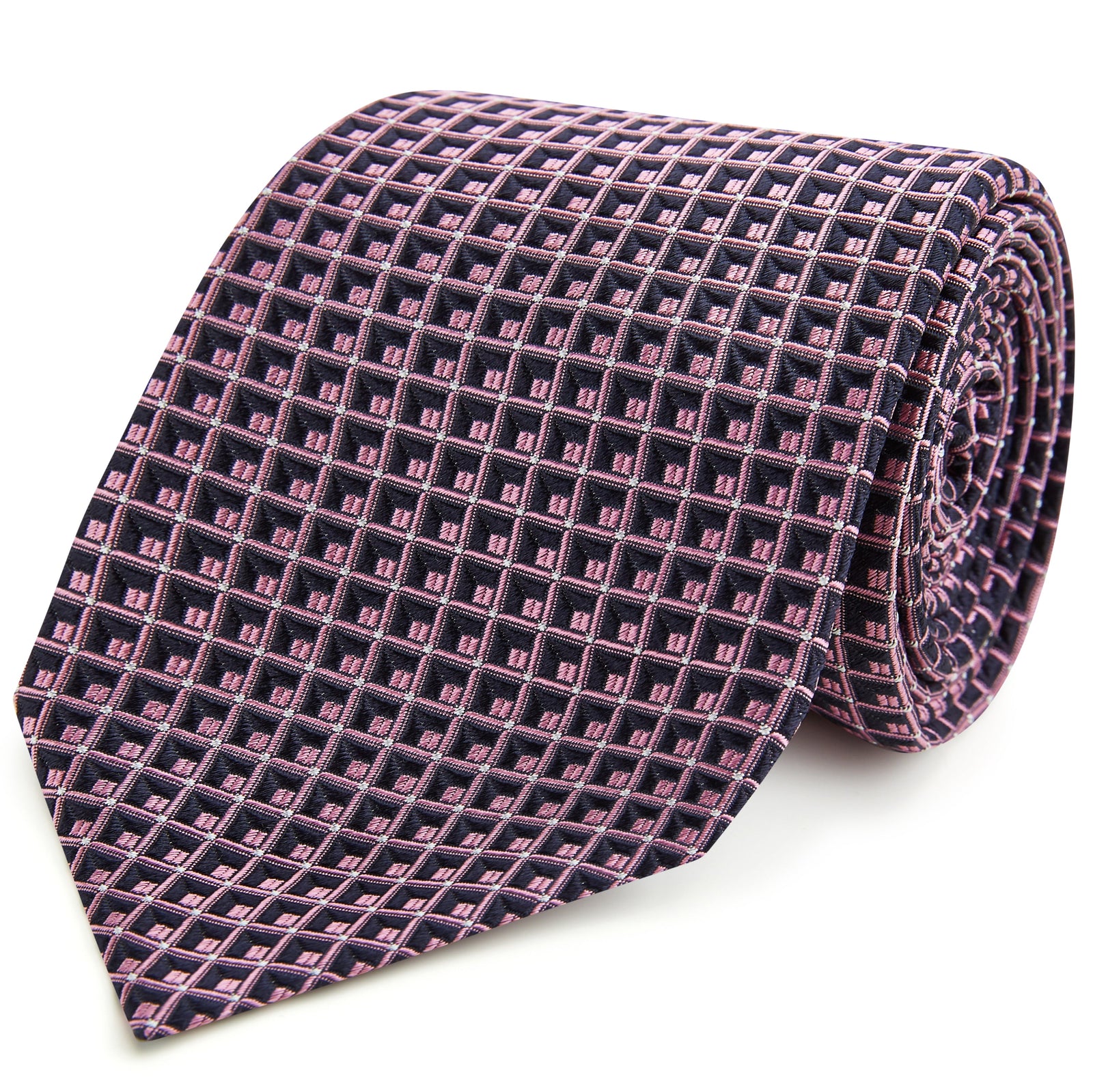 Pink Navy Jacquard Grid Woven Silk Tie
