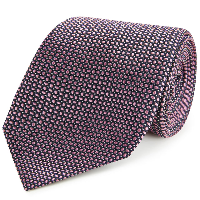 Pink Navy Spot Dash Woven Silk Tie