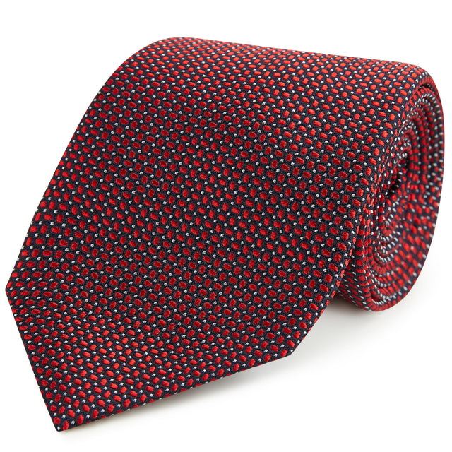 Red Navy Spot Dash Woven Silk Tie