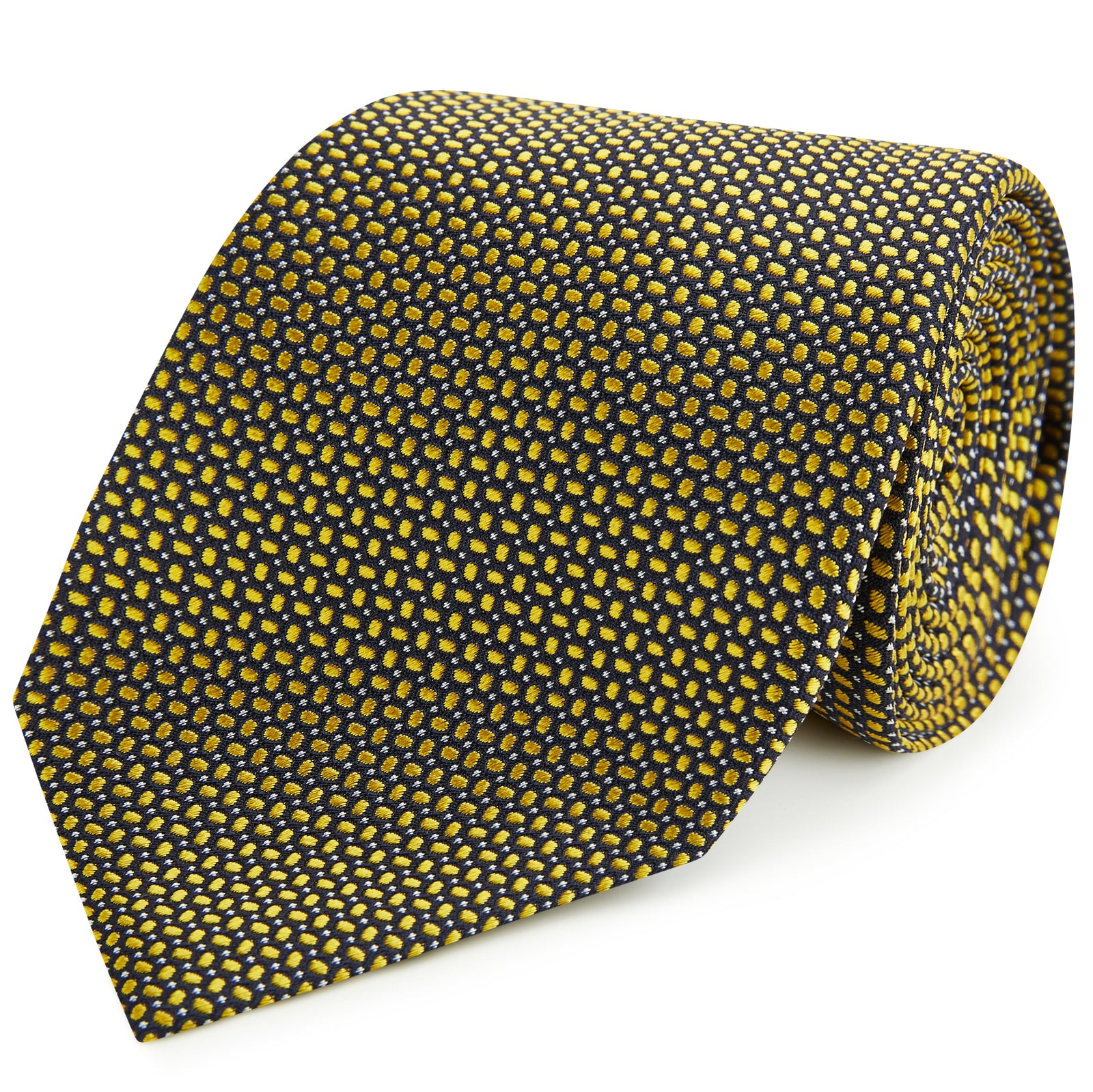 Yellow Navy Spot Dash Woven Silk Tie