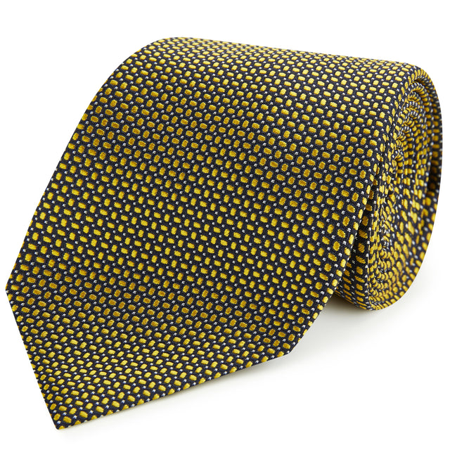 Yellow Navy Spot Dash Woven Silk Tie