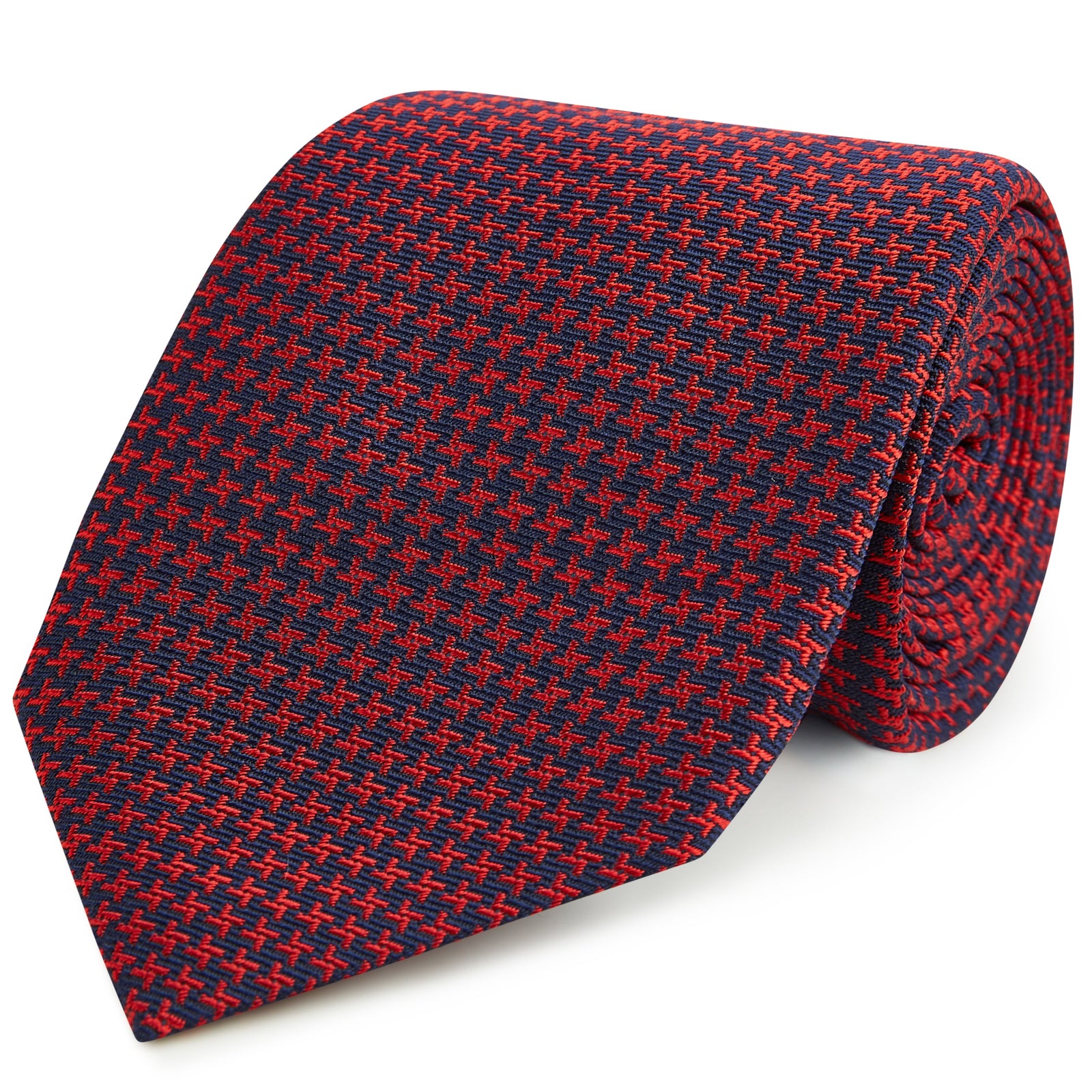 Red Navy Micro Houndstooth Woven Silk Tie