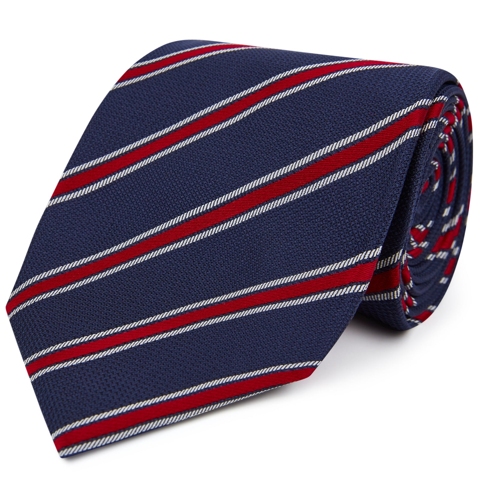 Navy Red Textured Stripe Woven Silk Tie