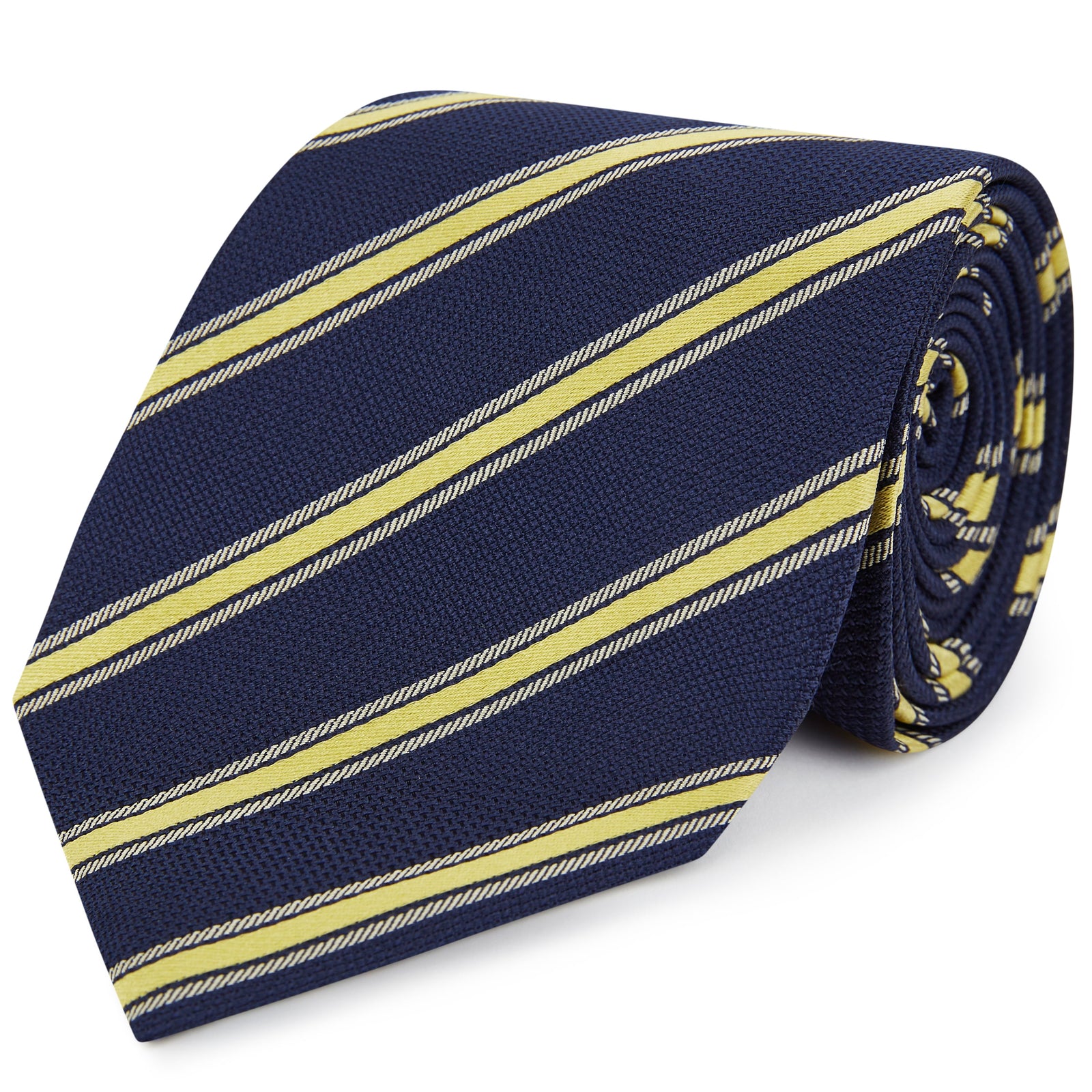 Navy Yellow Textured Stripe Woven Silk Tie