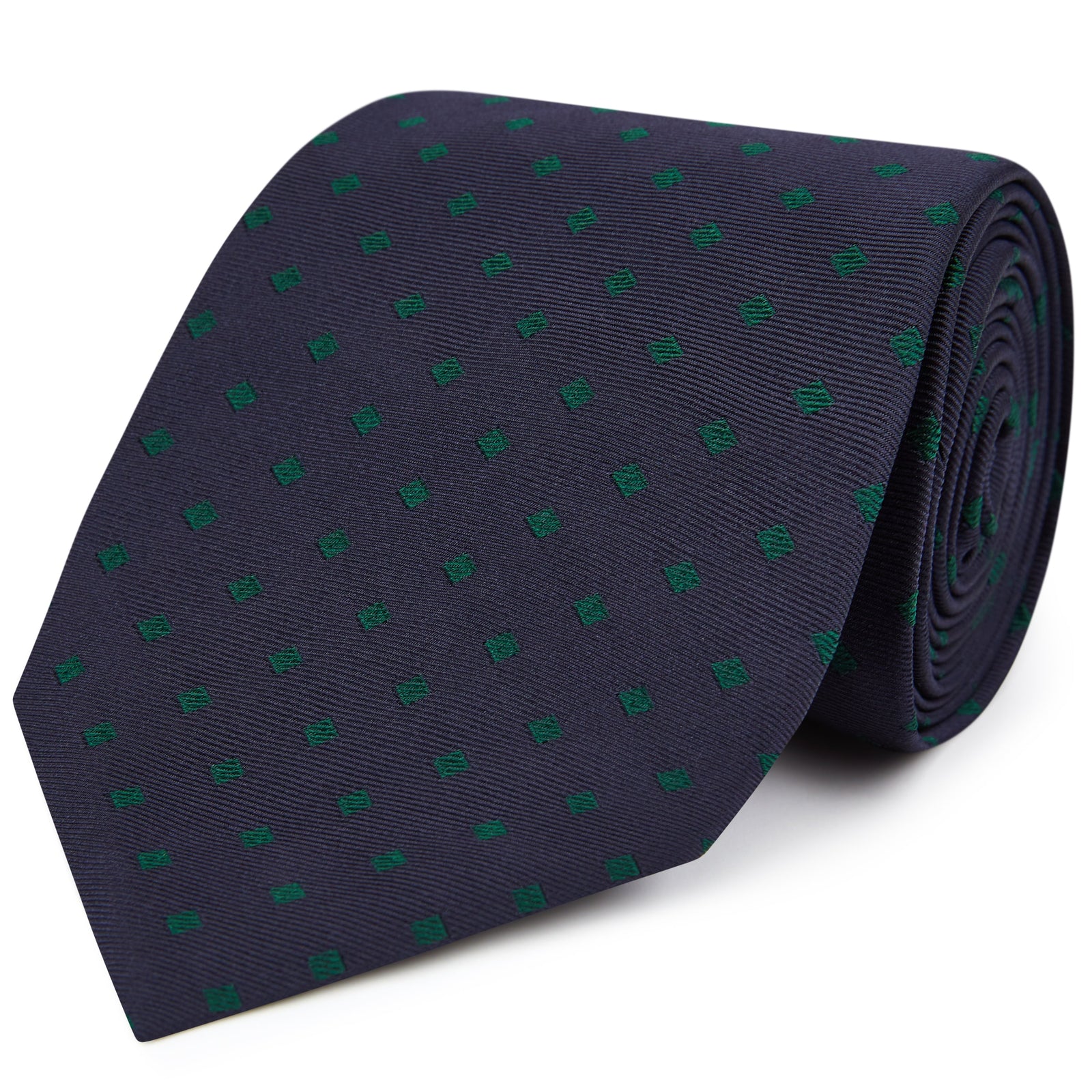 Navy Green Square Spot Woven Silk Tie