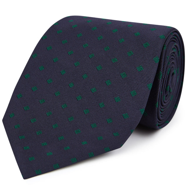 Navy Green Square Spot Woven Silk Tie