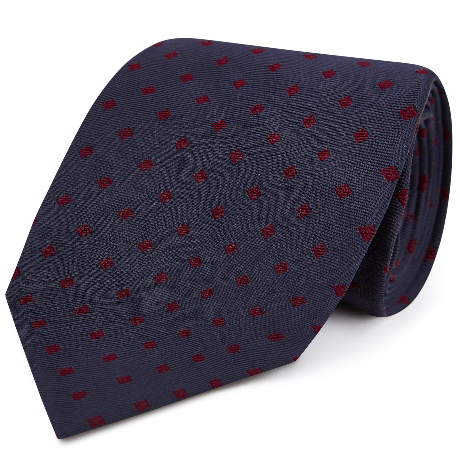 Navy Red Square Spot Woven Silk Tie