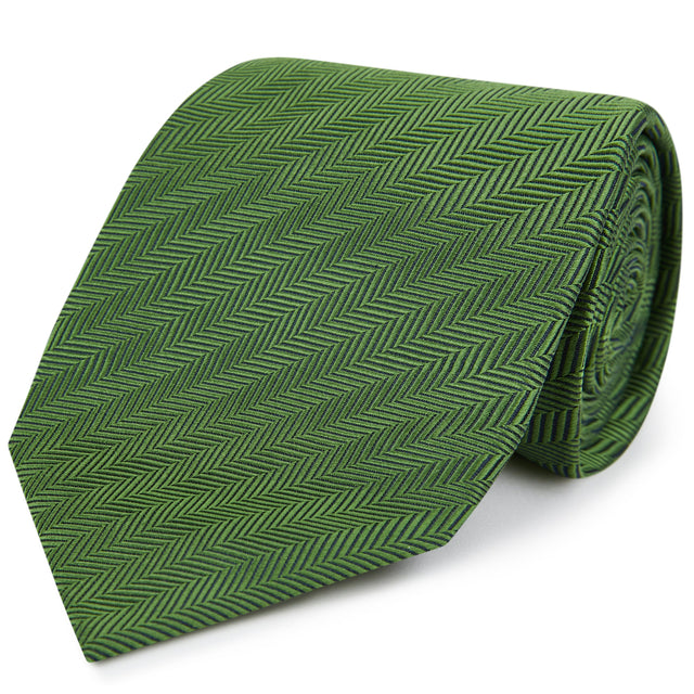 Green Herringbone Woven Silk Tie