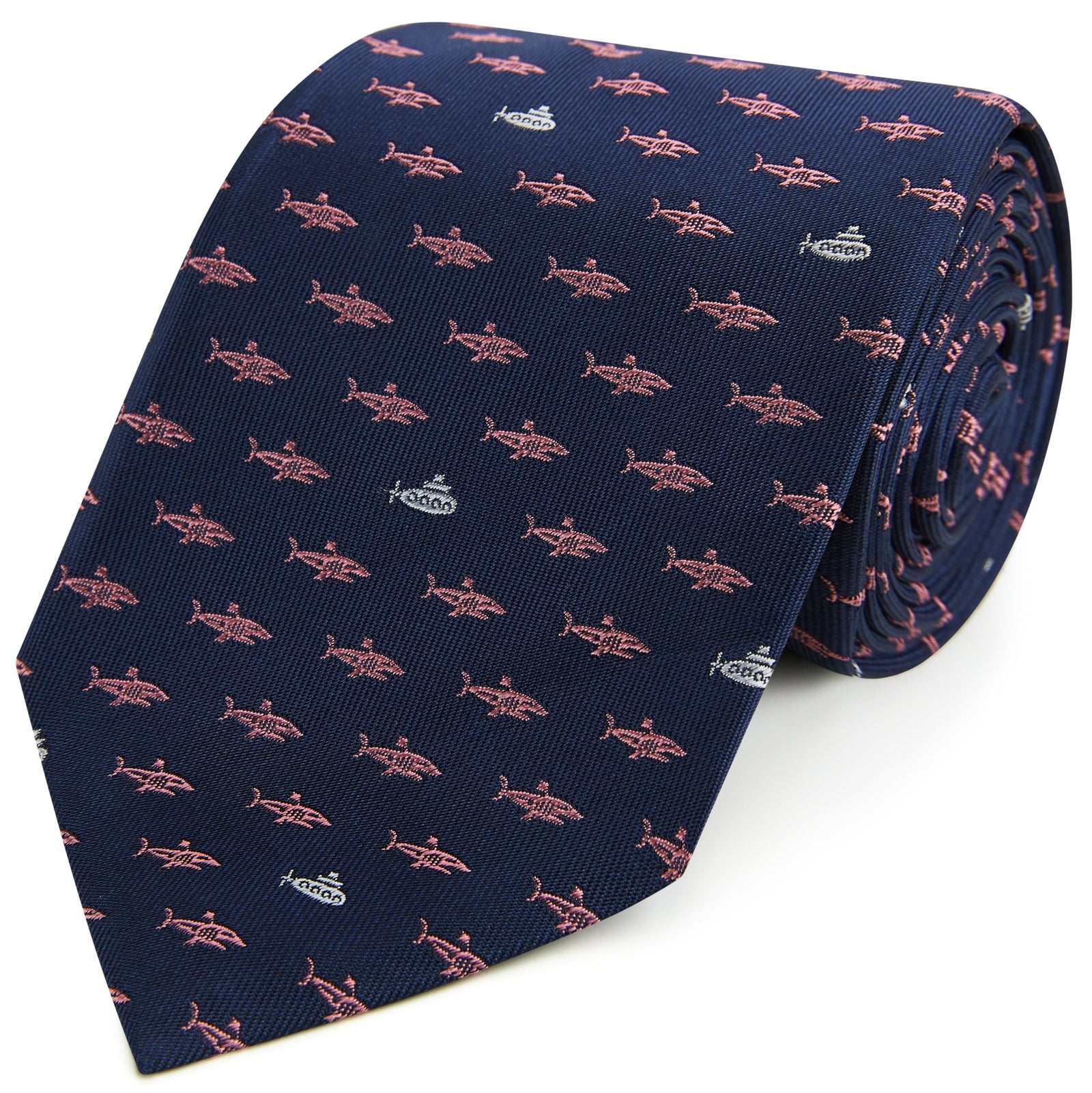 Navy Pink Submarine Woven Silk Tie