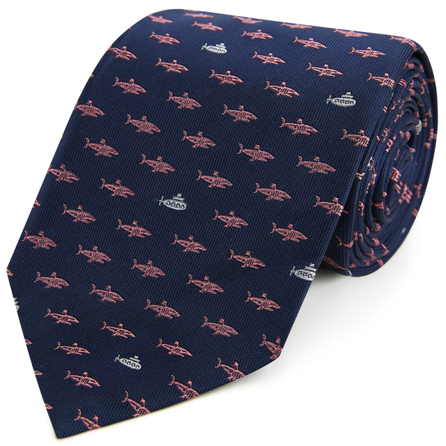 Navy Pink Submarine Woven Silk Tie