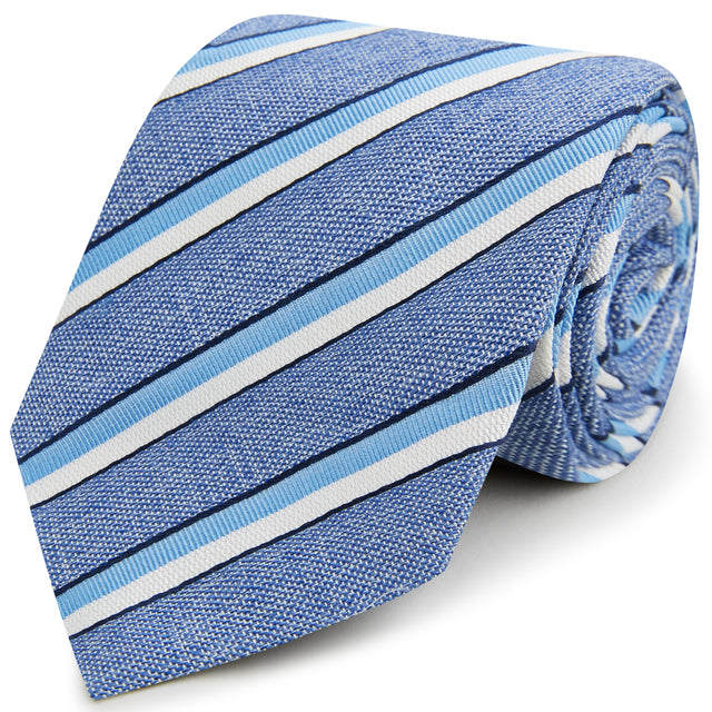 Blue Hopsack Stripe Woven Silk Tie