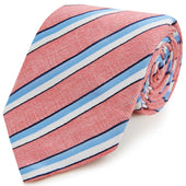 Pink Blue Hopsack Stripe Woven Silk Tie